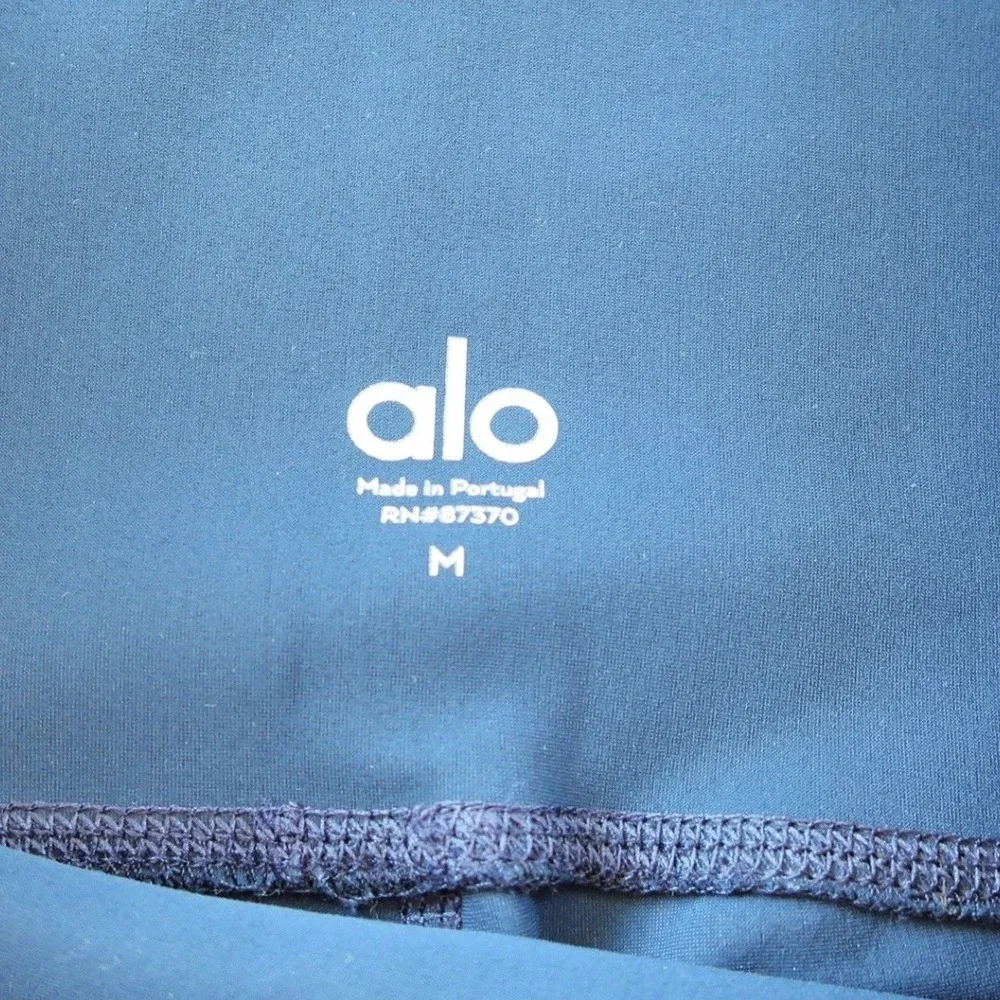 Alo Yoga Womens Ripped Warrior Leggings M Navy Blue High Rise Laser Cut Yoga Gym